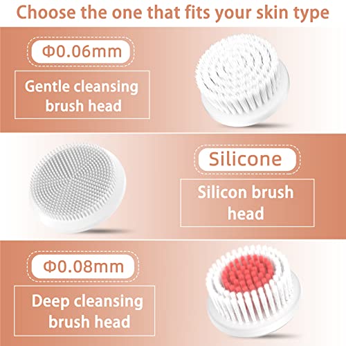 Facial Cleansing Brush Face Cleansing Brush with 3 Replacement Brush Heads & ...
