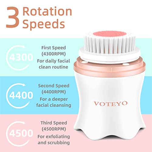 Facial Cleansing Brush Face Cleansing Brush with 3 Replacement Brush Heads & ...