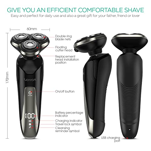 VOYOR Electric Razor Shavers for Men 3D Rotary Razors Rechargeable Beard Trim...