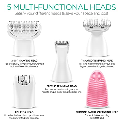 VOYOR Electric Shaver for Women Bikini Trimmer Hair Remover for Face Body, 5 ...
