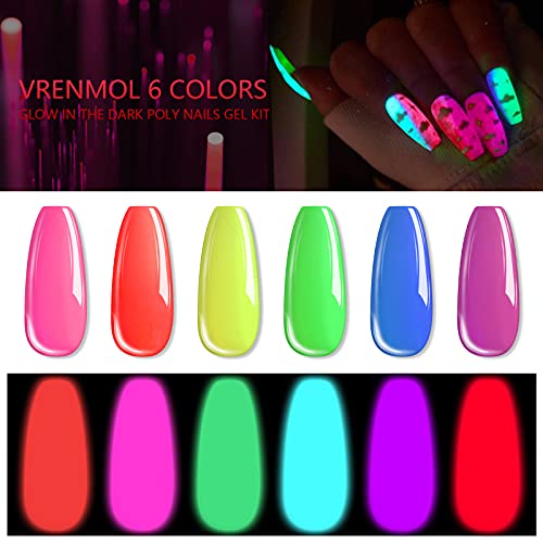 Vrenmol Glow in the Dark Poly Nails Gel Set, 6 Colors Neon Nail Extensions Ge...