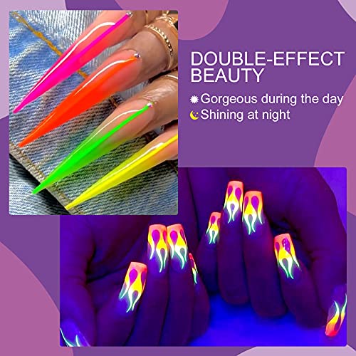 Vrenmol Glow in the Dark Poly Nails Gel Set, 6 Colors Neon Nail Extensions Ge...