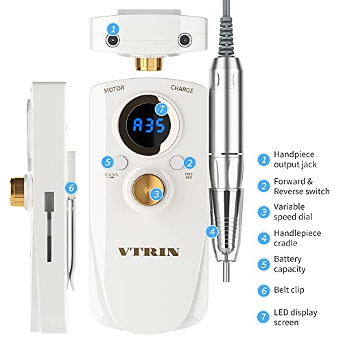 VTRIN Nail Drill Kit Portable Nail Drill Machine Electric Nail File for Acryl...
