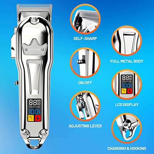Hair Clippers Professional Full Metal Cordless Hair Trimmer for Men USB Recha...