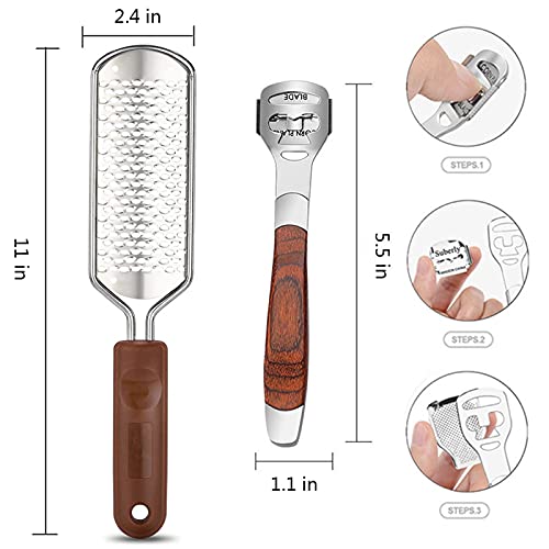 Colossal Foot Rasp & Wood Handle Callus Shaver (10 Replacement & 1 Foot File ...