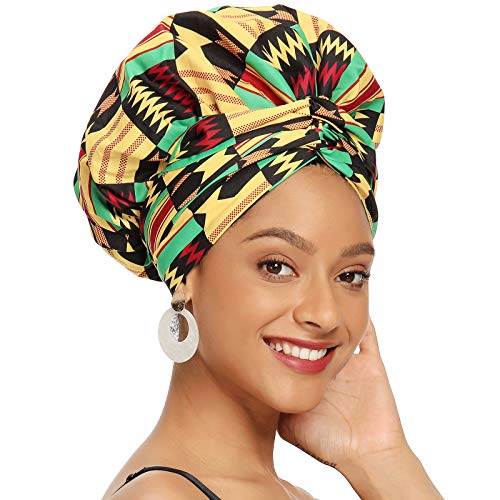 Satin Bonnet for Black Women Satin Lined Headwrap, Silk Bonnet for Curly Hair...