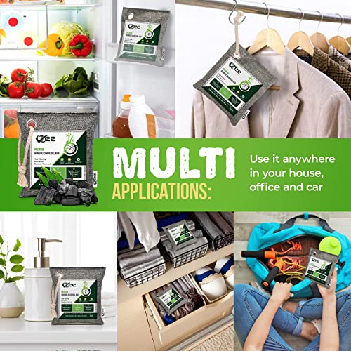 VZee Charcoal Bags Odor Absorber, 8 Pack x 200g, 8 Ropes. Activated Bamboo Ch...