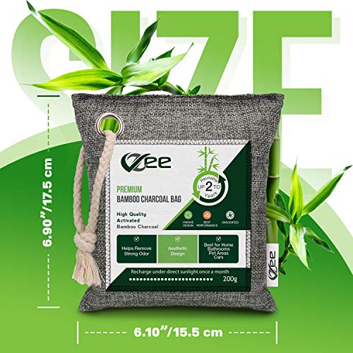 VZee Charcoal Bags Odor Absorber, 8 Pack x 200g, 8 Ropes. Activated Bamboo Ch...