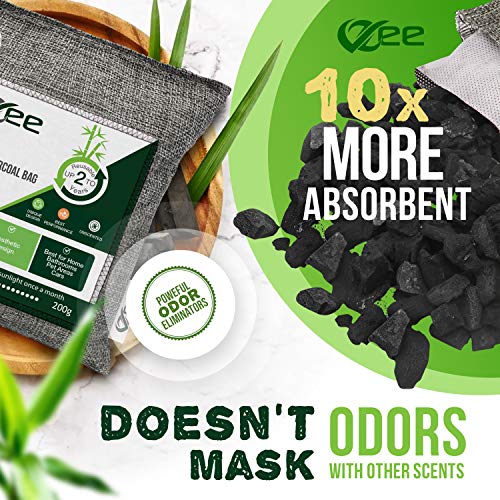 VZee Charcoal Bags Odor Absorber, 8 Pack x 200g, 8 Ropes. Activated Bamboo Ch...