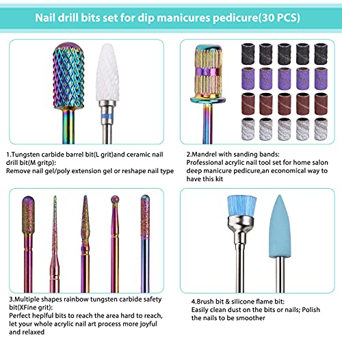Nail Drill Bit Set 30PCS Upgraded Tungsten Carbide Safety Nail Drill Bits Set...