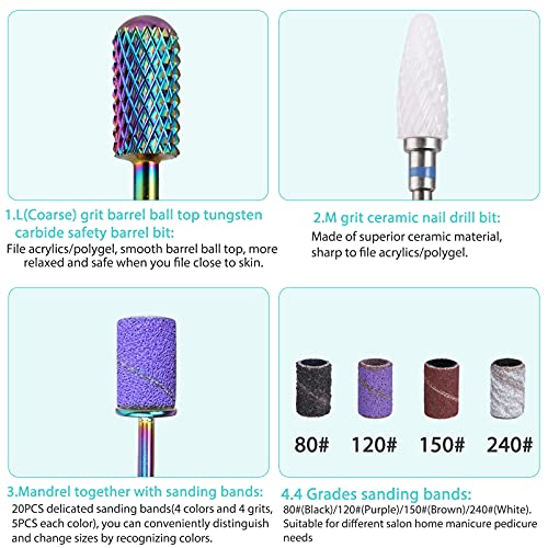 Nail Drill Bit Set 30PCS Upgraded Tungsten Carbide Safety Nail Drill Bits Set...