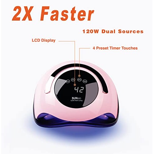 UV LED Nail Lamp, 120W Faster Gel Nail Dryer Professional Curing Lamp for Fin...