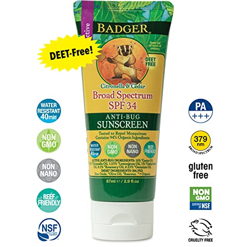 Badger - SPF 34 Anti-Bug Sunscreen Cream - DEET-Free Sunscreen Bug Repellent ...