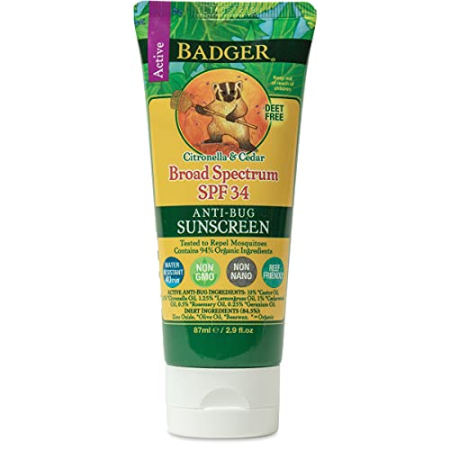 Badger - SPF 34 Anti-Bug Sunscreen Cream - DEET-Free Sunscreen Bug Repellent ...