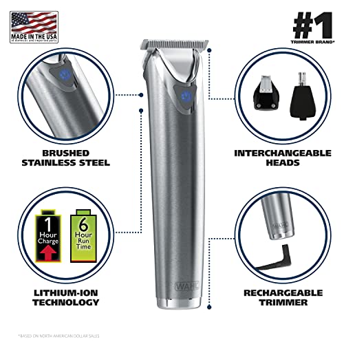 Wahl Stainless Steel Lithium Ion+ Beard and Nose Trimmer for Men, Hair Clippe...