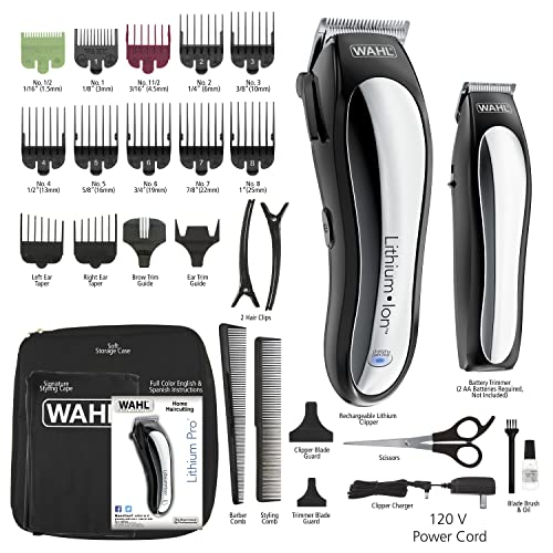 Wahl Clipper Lithium Ion Cordless Haircutting & Trimming Combo Kit – Recharge...