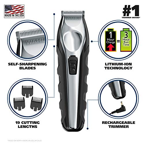Wahl Lithium Ion Total Beard Trimmer, Facial Hair Clippers with 13 Guide Comb...
