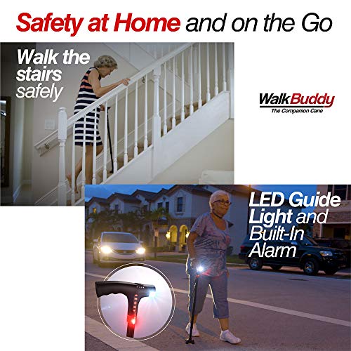 Walk Buddy Adjustable Walking Stick 4 Prong Anti-Slip Quad Cane for Seniors w...