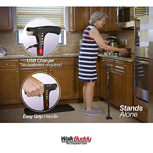 Walk Buddy Adjustable Walking Stick 4 Prong Anti-Slip Quad Cane for Seniors w...
