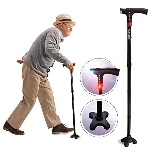 Walk Buddy Adjustable Walking Stick 4 Prong Anti-Slip Quad Cane for Seniors w...