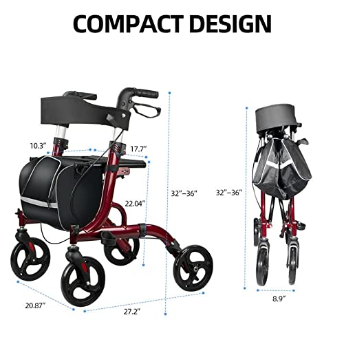 Walroll Walkers for Seniors, Rollator Walker Folding Lightweight Rolling Walk...