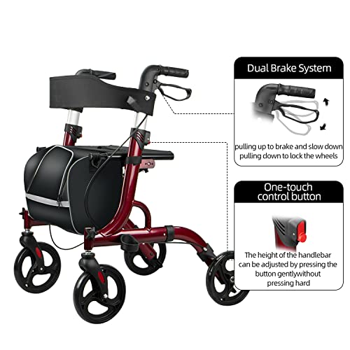 Walroll Walkers for Seniors, Rollator Walker Folding Lightweight Rolling Walk...
