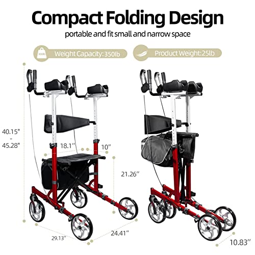 Walroll Walkers for Seniors, Upright Rollator Walker with Seat, Lightweight S...