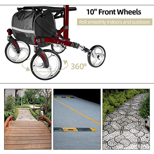 Walroll Walkers for Seniors with 10" Front Wheels, Upright Rollator Walker wi...