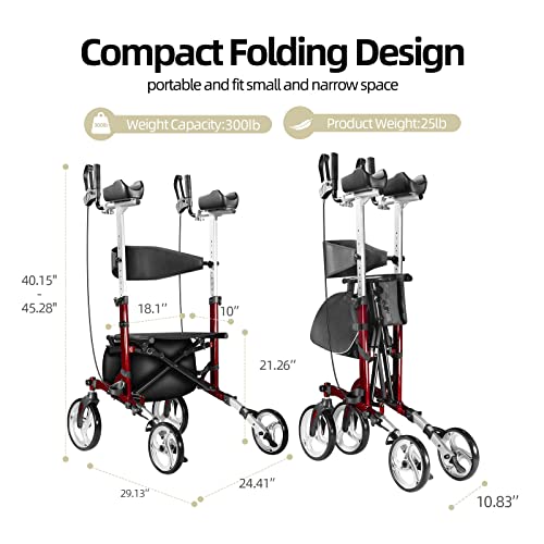 Walroll Walkers for Seniors with 10" Front Wheels, Upright Rollator Walker wi...