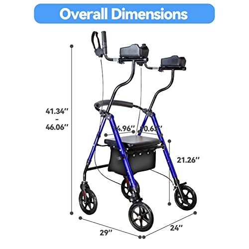 Walroll Walkers for Seniors with Seat, Stand UP Rollator Walkers, Tall Foldin...