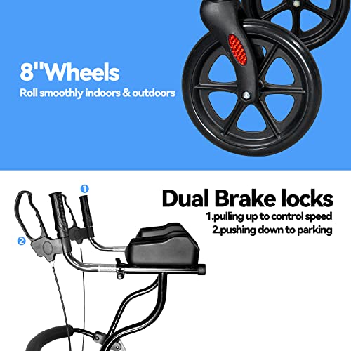 Walroll Walkers for Seniors with Seat, Stand UP Rollator Walkers, Tall Foldin...