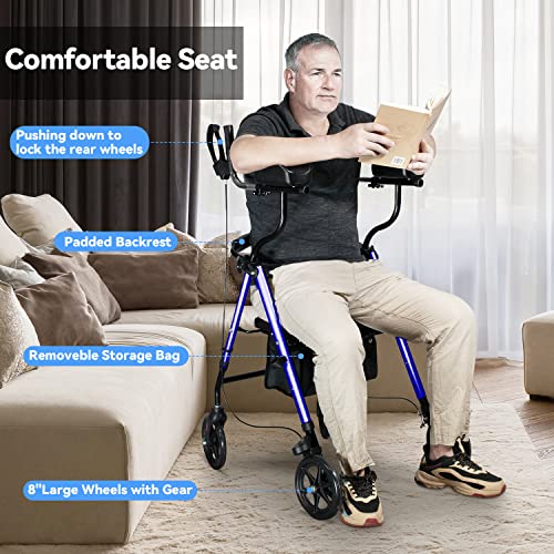 Walroll Walkers for Seniors with Seat, Stand UP Rollator Walkers, Tall Foldin...