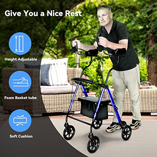 Walroll Walkers for Seniors with Seat, Stand UP Rollator Walkers, Tall Foldin...