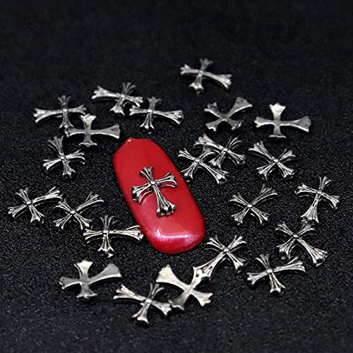 20pcs/set 3D Silver Metal Cross Nail Ornaments for DIY Acrylic Nail Decoratio...