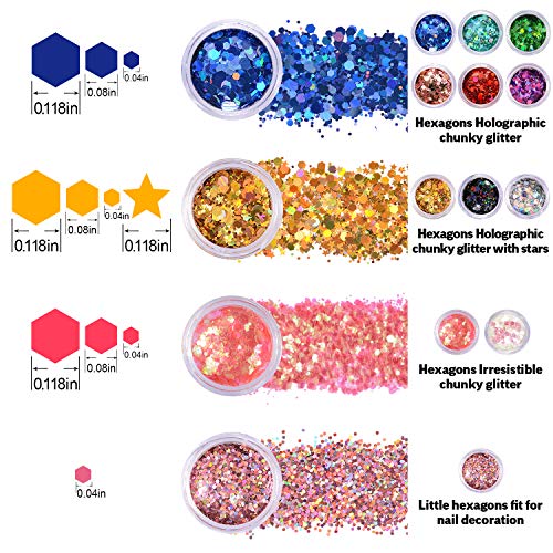 Warmfits Holographic Chunky Glitter 12 Colors Total 120g Face Body Eye Hair N...