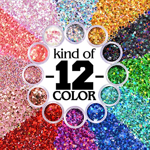 Warmfits Holographic Chunky Glitter 12 Colors Total 120g Face Body Eye Hair N...