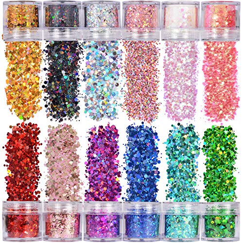 Warmfits Holographic Chunky Glitter 12 Colors Total 120g Face Body Eye Hair N...