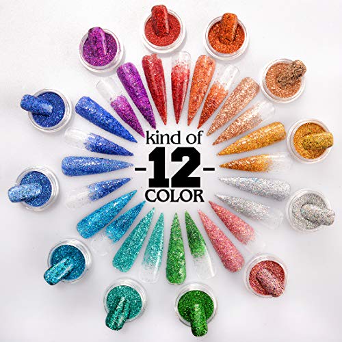 Warmfits Holographic Nail Glitter 12 Colors Holo Laser Superfine Cosmetic Fes...