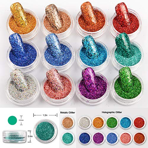 Warmfits Holographic Nail Glitter 12 Colors Holo Laser Superfine Cosmetic Fes...