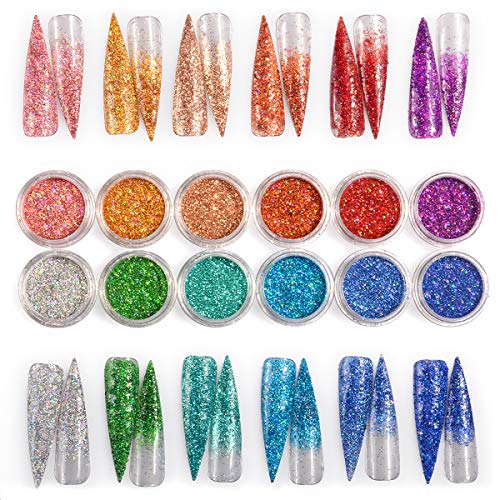 Warmfits Holographic Nail Glitter 12 Colors Holo Laser Superfine Cosmetic Fes...