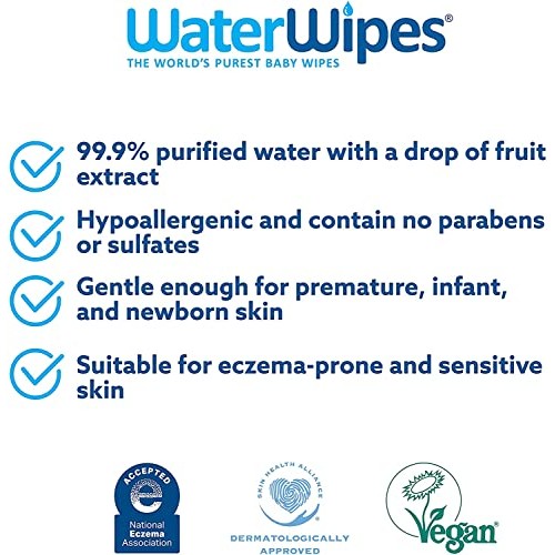 WaterWipes Original Baby Wipes, 99.9% Water, Unscented & Hypoallergenic for S...