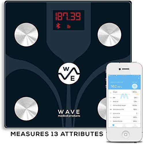 Wave Bluetooth Fitness Scale – Smart Scale with 13 Body Measurements – BMI An...