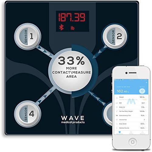Wave Bluetooth Fitness Scale – Smart Scale with 13 Body Measurements – BMI An...