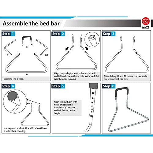 Wave Medical Height Adjustable Bed Assist Bar | Bed Rails for Seniors & Elder...