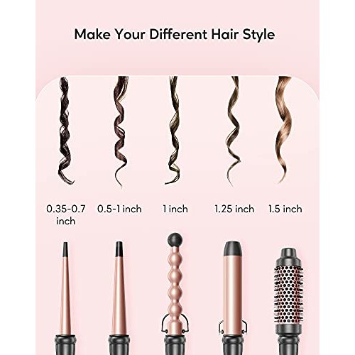 Wavytalk 5 in 1 Curling Iron,Curling Wand Set with Curling Brush and 4 Interc...