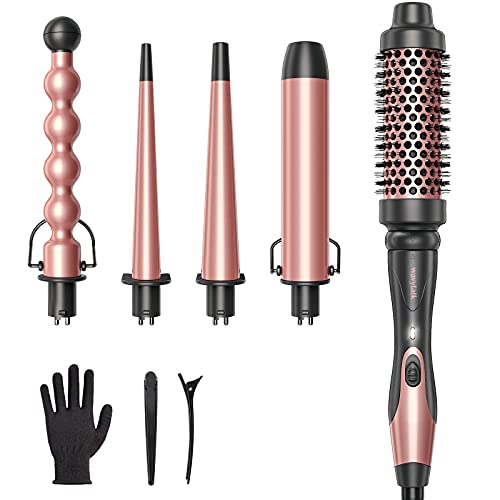 Wavytalk 5 in 1 Curling Iron,Curling Wand Set with Curling Brush and 4 Interc...