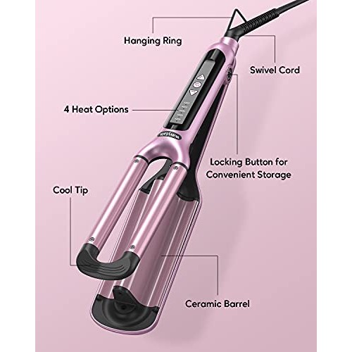 Wavytalk Beach Waves Curling Iron 3 Barrel Deep Hair Waver Hair Crimper Ceram...