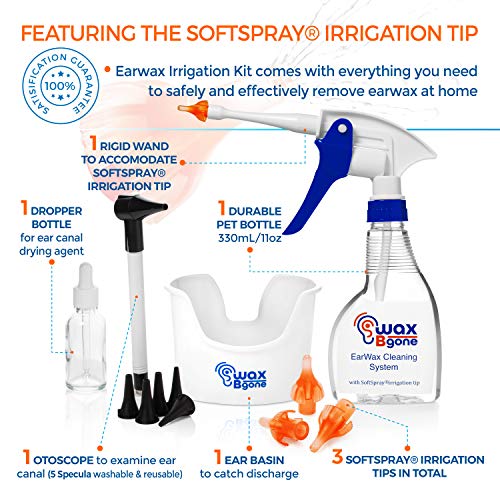 WaxBgone Ear Wax Removal Kit with Earwax Drops and SoftSpray Ear Irrigation T...