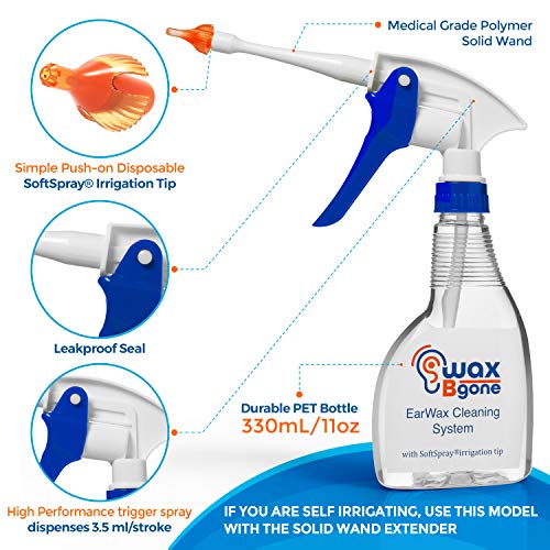 WaxBgone Ear Wax Removal Kit with Earwax Drops and SoftSpray Ear Irrigation T...