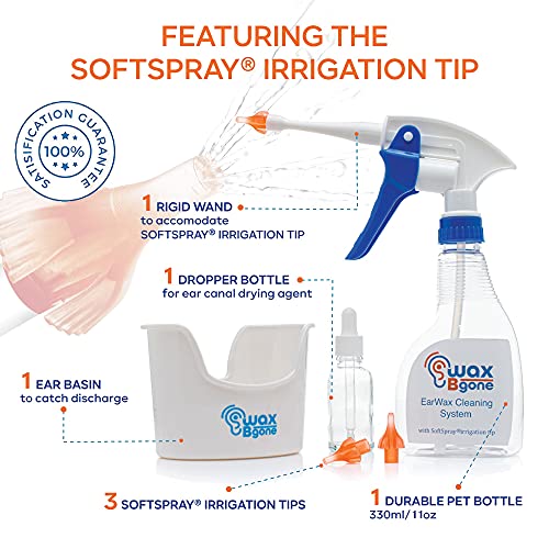 WaxBgone Ear Wax Removal Kit with SoftSpray Ear Irrigation Tips for Safe and ...